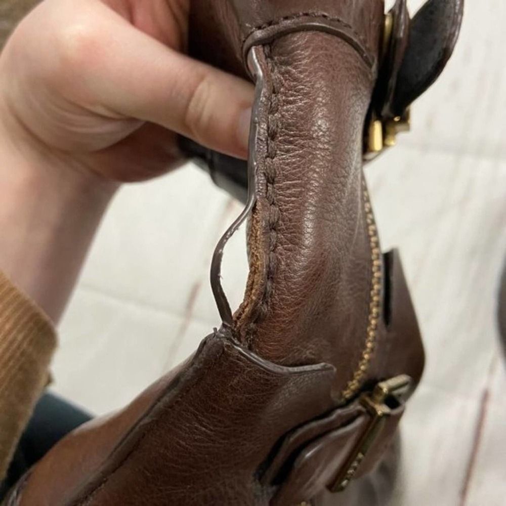 Aerin Lacy Leather Tall Boot in espresso brown gold accent buckle zip Womens 7 - Picture 5 of 8